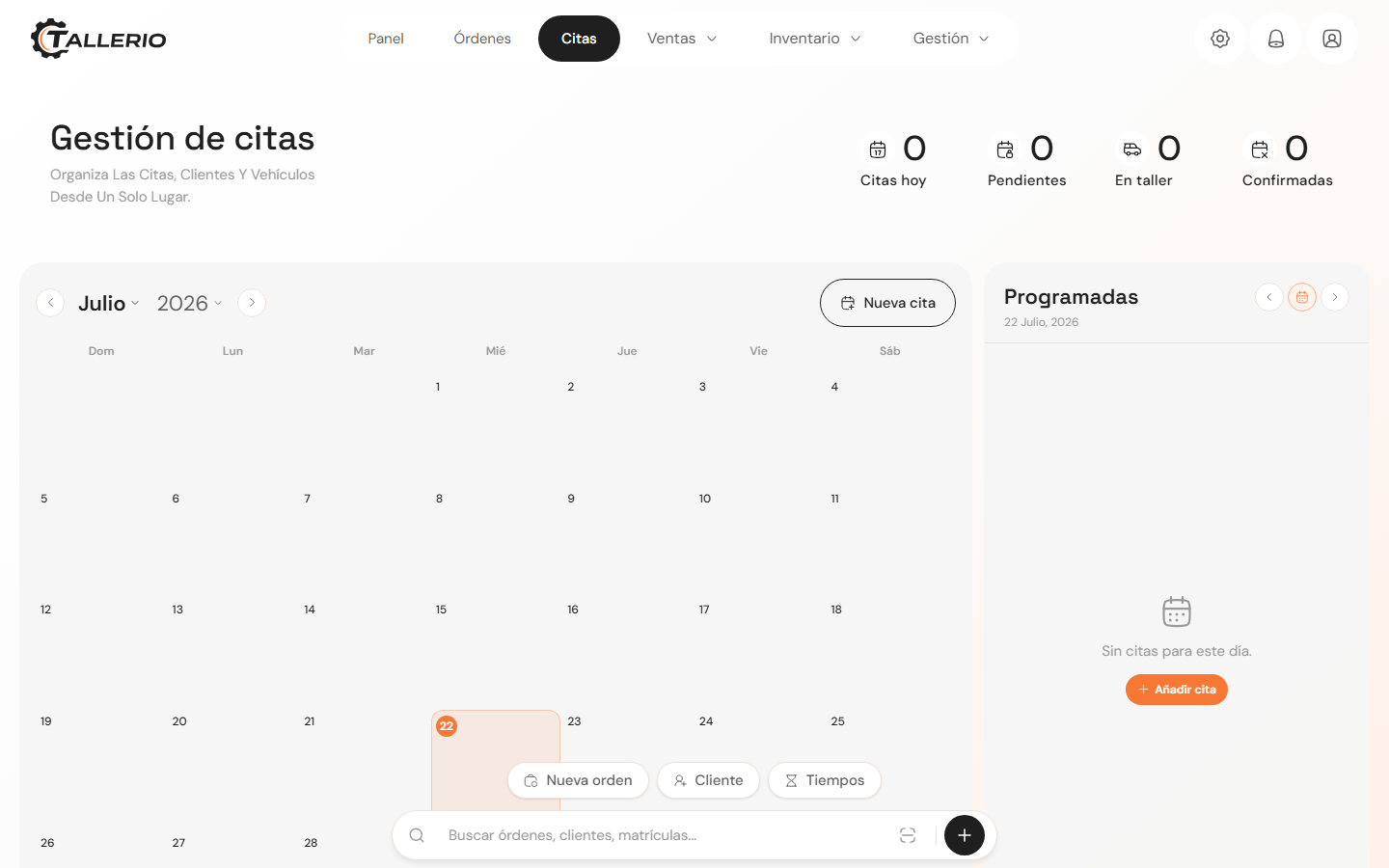 Calendario de citas del taller